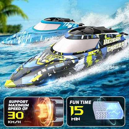 BEZGAR RC Boat, 2 Packs 12 inch Fast Speed RC Boat 30 KPH with A Portable Suitcase for Lakes & Pools & Salt Water, Summer Toys for Adults and Ideal Gifts for Kids Boys Age 6 7 8-12 Years Old - TX2P1
