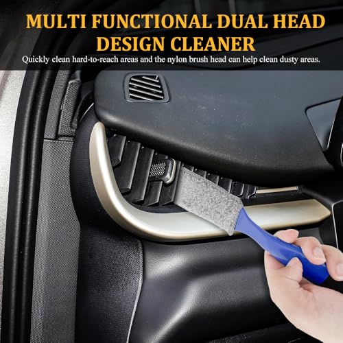Universal 2 in 1 Duster for Car Clean, Car Detailing Brush, Double Head Soft Car Interior Detailing Brush Dust Brush, Car Double Head Clean Brush for Air Vents Dashboard Screen (Blue) - color: Blue