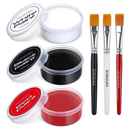 BOBISUKA Black + White + Red Oil Face Body Paint Set, Large Capacity Professional Paint Palette Kit with Brushes for Art Theater Halloween Party Cosplay Clown Sfx Makeup for Adults - color: Black & White & Red Paint + Brushes