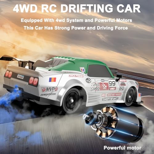 RC Drift Car 1:16 Scale 4WD High Speed Remote Control Cars Vehicle 2.4GHz with LED Lights Two Batteries and Drifting Tires Racing Sport Toy Cars for Adults Boys Girls Kids - color: F-green