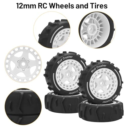1/14 RC Wheels and Tires, daitoku 12mm Hex Hub RC Car Beach Tires for ARRMA 1/14 Typhon GROM - White - color: White