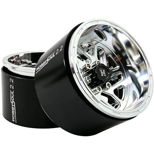2.2 Beadlock Wheels 4-Pack For 1/10 RC Crawler SCX10 TRX4 Capra | -11mm negative offset,40mm wide aluminum wheel silver color rims with 12mm hex hub,for 1/10 RC crawler vehicles Upgrades - color: Silver