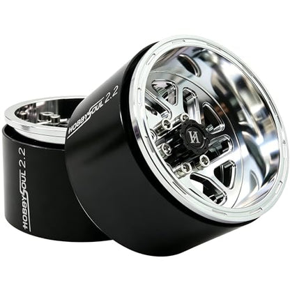2.2 Beadlock Wheels 4-Pack For 1/10 RC Crawler SCX10 TRX4 Capra | -11mm negative offset,40mm wide aluminum wheel silver color rims with 12mm hex hub,for 1/10 RC crawler vehicles Upgrades - color: Silver