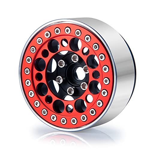 4pcs 2.2inch Aluminum RC Beadlock Wheel Replacement Ring for 1/10 RC Crawler Car 2.2" Wheels Rim (Red) - color: Red