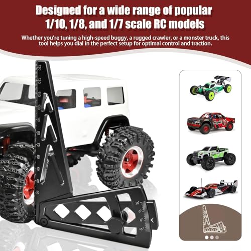 Ride Height Gauge RC Car Camber Gauge Adjustable RC Car Wheel Rim Measuring Tool Ruler, CNC-Machined Aluminum Alloy Height Camber for Traxxas Arrma Losi Axial HPI Redcat Racing 1/10 1/8 1/7 Sca Silver - color: Silver