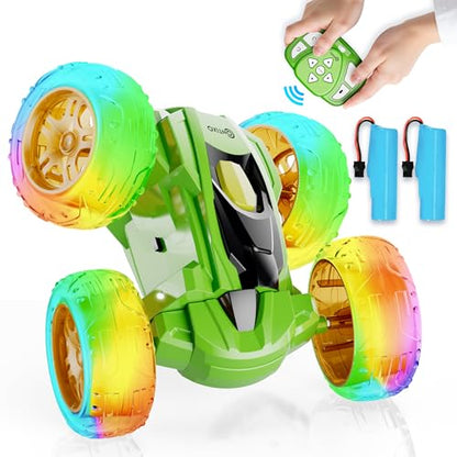 Contixo SC3A Toy Remote Control Car for Kids with Double-Sided 360° Rotating Stunt, 4WD Off-Road RC Cars with LED Lights, Birthday for Boys and Girls Ages 4 5 6 7 - Green - color: Green