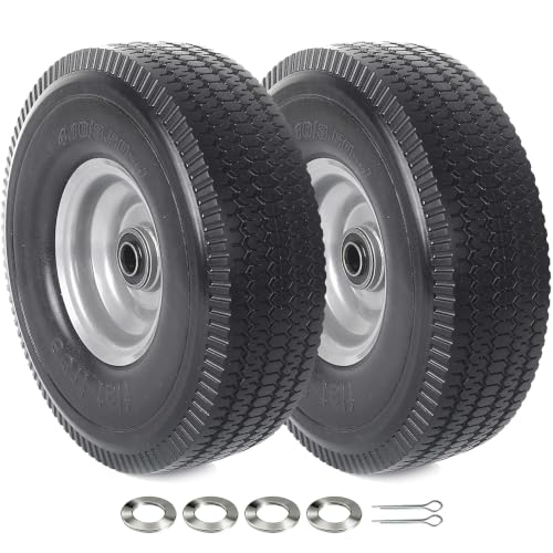 AR-PRO (2-Pack) 10-Inch Solid Wheel Replacement - 4.10/3.50-4 Flat Free Tire and Wheel with 5/8 extra 3/4 &1/2 Bearings and 2.25" Offset Hub - Compatible with Hand Truck, Generator, Gorilla Carts - size: 10‘’
