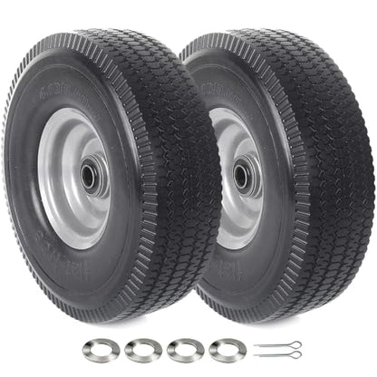 AR-PRO (2-Pack) 10-Inch Solid Wheel Replacement - 4.10/3.50-4 Flat Free Tire and Wheel with 5/8 extra 3/4 &1/2 Bearings and 2.25" Offset Hub - Compatible with Hand Truck, Generator, Gorilla Carts - size: 10‘’