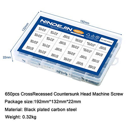NINDEJIN 650 pcs M1.4 M1.7 M2 M2.5 M3 Round Pan Head Laptop Mini Screw Kit | Carbon Steel, Laptop Computer Screw, for Repairing Most Computers, for Sports Equipment; Lawnmowers; Blowers, Mini Screw Set - style: Pan Head
