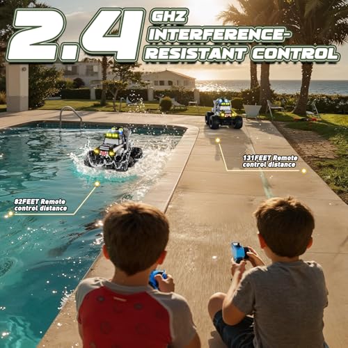 Remote Control Car, Waterproof Monster Trucks Toys, 1:18 Amphibious RC Cars, 2.4 GHz 4WD All Terrain Off-Road Pickup Toy Truck, Kids Toys for 6-12 Year Old Boys Girls Christmas Birthday Gifts Presents - color: Black & Blue
