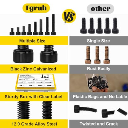 272PCS M5 Screws, Nuts and Washers Assortment kit, M5x8/10/12/16/20/25/30/35 mm Hex Socket Head Cap Bolts Assorted Set - 12.9 Alloy Steel, Black Zinc Plated Anti-Rust - size: M5 272pcs