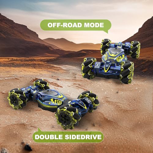 Gesture RC Car,1:24 4WD Transform Off-Road Stunt Car with Gesture & Remote Control, 360° Flips Drift Vehicle with LED Lights Music, All Terrain Toy Cars Gifts for Boys Girls Age 6-12 - style: 1:24 Blue
