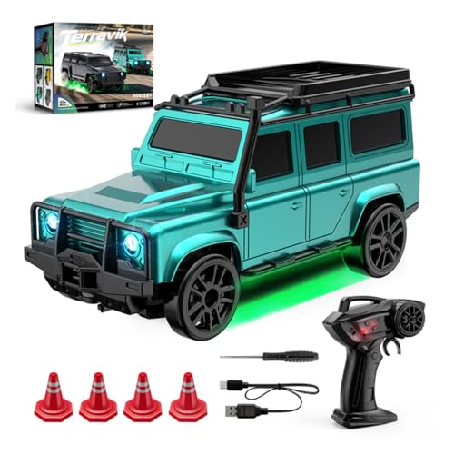 1/64 4WD Mini RC Off-Road Drift Car, 2.4G Crawler Vehicle with LED | High Speed Brushless Motor, Dual-Speed Mode, 30m Control Distance, Gift for RC Enthusiasts - color: Turquoise