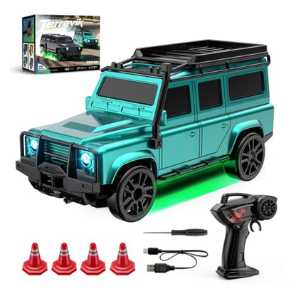 1/64 4WD Mini RC Off-Road Drift Car, 2.4G Crawler Vehicle with LED | High Speed Brushless Motor, Dual-Speed Mode, 30m Control Distance, Gift for RC Enthusiasts - color: Turquoise