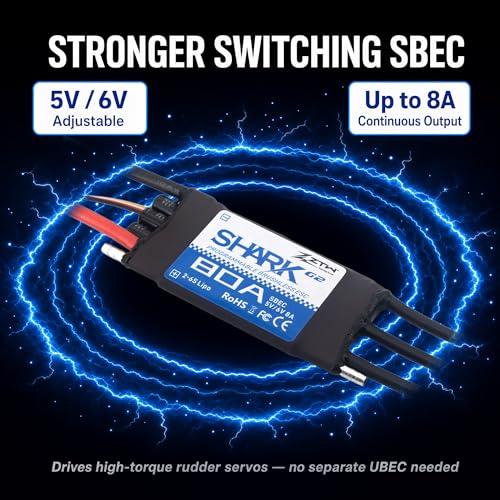 ZTW Shark G2 80A ESC 2-6S Built-in Swithcing BEC 5V/6V 8A Water-Cooling Bidirectional Waterproof Brushless Speed Controller for RC Boat Marine - size: 80A
