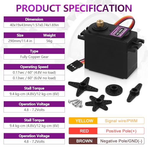 Deegoo-FPV MG996R Full Copper Gear Digital Servos, 4-Pack | Full copper gear train and 180° control for demanding RC steering, robots, aircraft and mechanical-arm projects. - style: 4 PCS Fully Copper