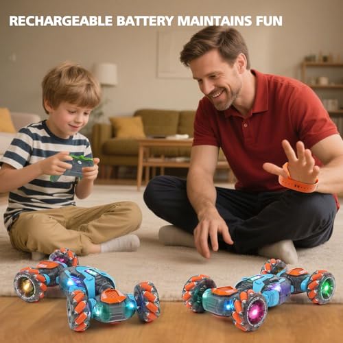 MagicKidz Gesture Sensing RC Stunt Car for Kids - Birthday Gifts for Boys 5 6 7 8 9 10 11 12 Year Old, 2.4Ghz Remote Control Twist Vehicle Toy with Lights & Music, 4WD Off-Road - color: Gesture Sensing Rc Car