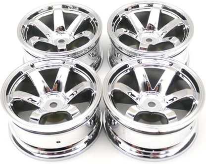 4PCS 75mm Rubber Tires and 6Spokes Plastic Wheel Rims Tyre for 1/10 RC On-Road Drift Racing Car 1:14 1:16 Rally Car for Tamiya Kyosho HPI HSP TT02 Upgrades Parts (Blue Silver) - color: Blue Silver