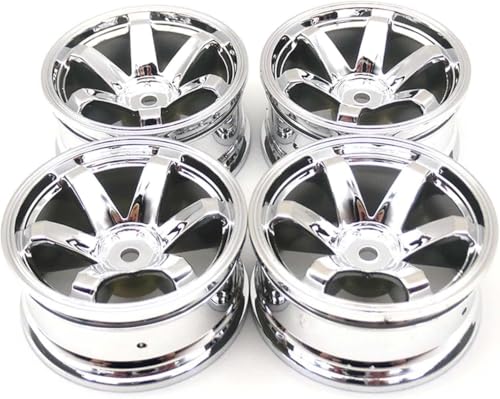 4PCS 75mm Rubber Tires and 6Spokes Plastic Wheel Rims Tyre for 1/10 RC On-Road Drift Racing Car 1:14 1:16 Rally Car for Tamiya Kyosho HPI HSP TT02 Upgrades Parts (Red Silver) - color: Red Silver