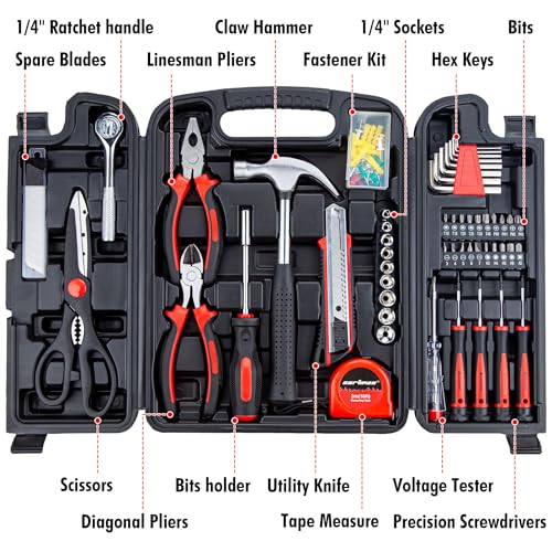 CARTMAN 140-Piece Household Tool Kit, Hand Tools Set with Organized Storage Case for Home DIY Repairs | All-in-one household tools for daily repairs & DIY projects. Portable design with tidy storage space. - style: 140 PC