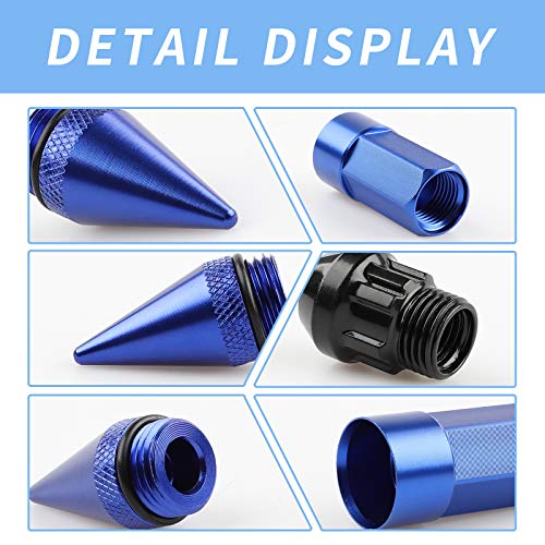 20Pcs Anti Theft Spikes Extended Tuner Wheel/Rims Lug Nuts with Wheel Locks M12X1.5+Socket (Blue) - color: Blue
