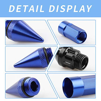 20Pcs Anti Theft Spikes Extended Tuner Wheel/Rims Lug Nuts with Wheel Locks M12X1.5+Socket (Blue) - color: Blue