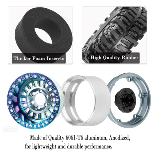 Rc 1.9 Inch Wheel Rims & Tires Wheels for 1/10 RC Crawler Car SCX10 SCX10 II SCX10 III 90046 TRX6 TRX4 D90 VS4-10 Gen8 MST CFX,Aluminum RC 1.9 Beadlock Tires Wheel,Titanium - color: Titanium (1.9 Tires Wheels)