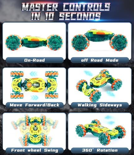 A ALPHA 2-Pack RC Car Bundle: Gesture Remote Control Stunt Car & Double-Sided 4WD Wall Climbing Truck, Both with 360°Flips, 2.4GHz, Lights & Music Remote Control Toys, Gifts for Boys 5-12 Years Old