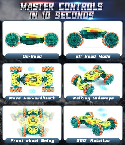 A ALPHA 2-Pack RC Car Bundle: Gesture Remote Control Stunt Car & Double-Sided 4WD Wall Climbing Truck, Both with 360°Flips, 2.4GHz, Lights & Music Remote Control Toys, Gifts for Boys 5-12 Years Old