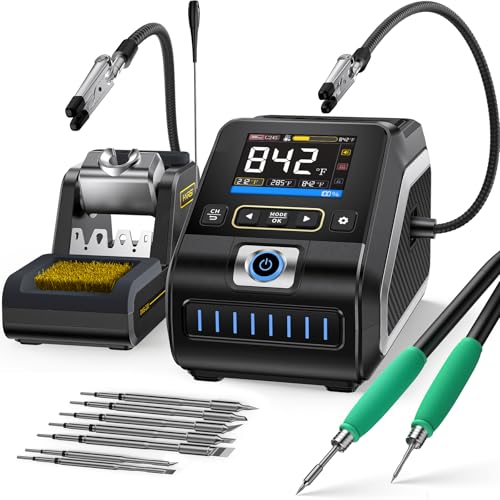 FNIRSI DWS-200 200W High Power Soldering Station Kit,2 Helping Hands | 3S Melting(212-842℉),6 F245 3 F210 Iron Tips,3 Display Modes, Pre-set 3 Temps,Precision Digital Solder for Electronics Repair
