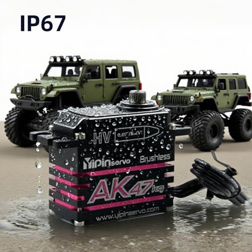 AK47 47KG Brushless Digital Servo, IP67 Waterproof, CNC Aluminum HV Motor, 0.07s Speed 180/270/360/357 Degree for RC Cars 1/8 1/10 Scale (357 Degree) - style: 357 Degree