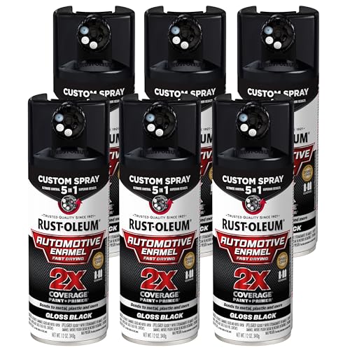 Rust-Oleum 2X Automotive Enamel 5-in-1 Spray Paint, Gloss Black | Fast Dry, Adjustable Custom Spray Dial, Multi Surface (Metal, Wood, Plastic and More), Any Angle, Ultimate Coverage, 6 Pack - color: Gloss Black, size: 12 Ounce (Pack of 6)