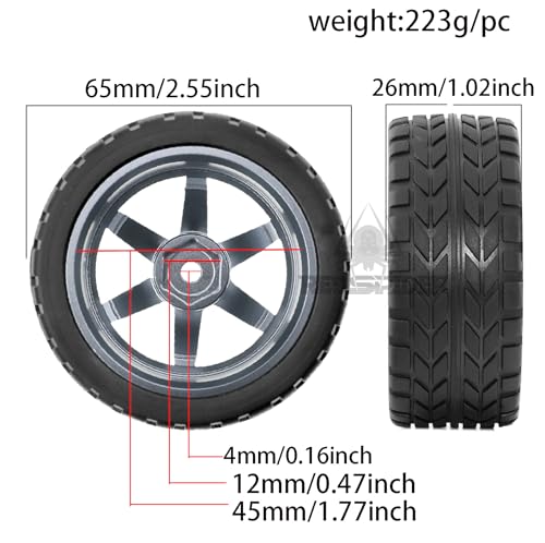 REDSPIDER•1/10 On Road Tires and Aluminum Wheels（4PCS） 12mm Hex RC Rally Racing Tyres OD 2.56" for Tamiya TT01 TT02 XV01 TA06 A959 PTG2 HPI KYOSHO PTG2 (Titanium) - color: Titanium