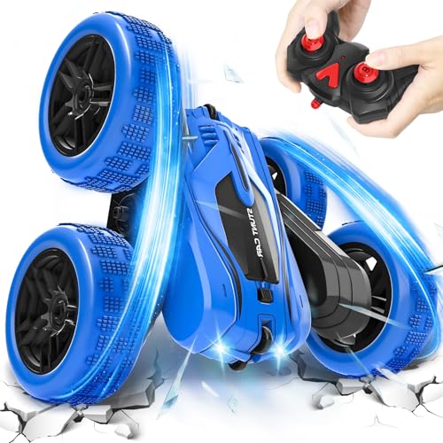 A ALPHA Remote Control Car, RC Stunt Car Double-Sided 360° Rotating 4WD | 2.4GHz Kids Toys for Ages 5-7 8-13, Birthday Xmas Gift for Boys Girls Age 4 5 6 7 8 9 10+ - color: Blue
