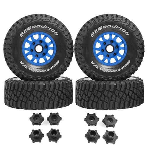1/7 1/8 1/10 RC Short Course Truck Tires OD 4.96" and Wheels 12mm 14mm 17mm Hex for 1:10 1:8 1:7 Scale Off Road Truck Car ARRMA Mojave 4S 6S TRAXXAS Slash 2WD FS FSR Axial Losi Rc4wd (Blue) - color: Blue