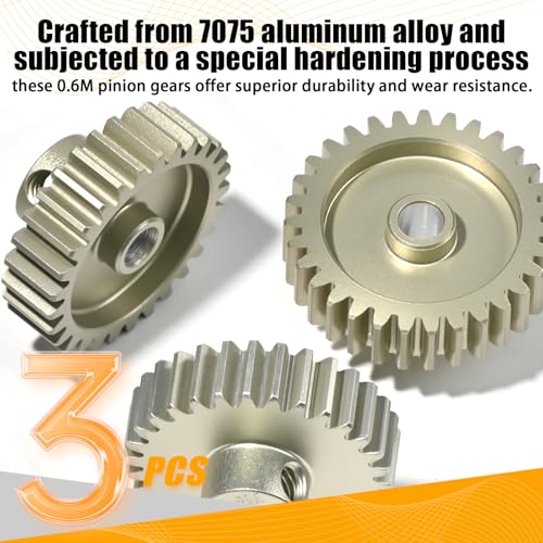 3PCS 0.6 Mod 0.6M Pinion Gear Set 29T 30T 31T, 7075 Aluminum Alloy RC Gears with 3.175mm Bore for 540 550 Brushed Brushless Motors, Fits for 1/10 Tamiya Redcat HSP HPI RC Cars - size: 29 30 31T