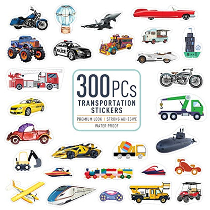 easykart labels 300 Cars and Trucks Stickers Party Supplies Pack, Boy Stickers, Vehicle Stickers with Fire Trucks, Construction, Buses, Airplane, and More