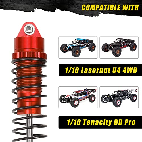 RCAWD Shock Absorber Front Rear for LOSI 1/10 Lasernut U4, Tenacity DB Pro, TENACITY TT Pro 4WD SCT Upgrades, RC Shocks Damper 90mm 100mm, Hop Ups Parts #LOS233011, LOS03028, LOS03027, LOS03019 Red - color: Red