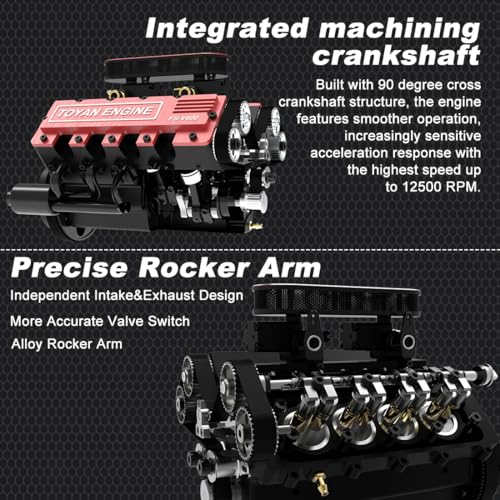 HOWIN FS-V800 1/10 Scale V8 Four-Stroke Nitro Engine Model – 28cc Eight-Cylinder Water-Cooled for RC Car & Boat, Metal Mechanical Simulation Engine (Finished Version)