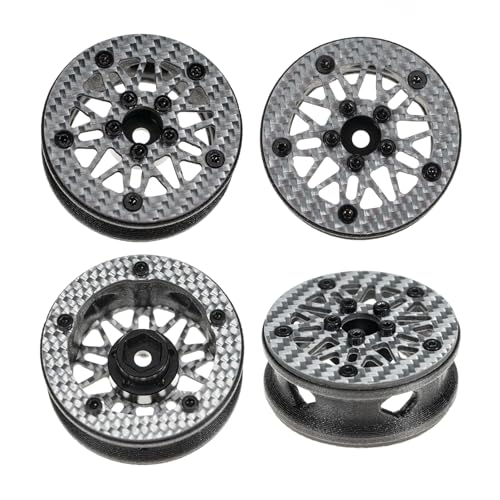 1.6" (40.6mm) Super Wheels, Carbon fibre Beadlock Wheel fit for SCX24 TRX4M FCX24 FCX24M CR18P 1/24 1/18 RC Crawlers Upgrade, Style B, Silver - color: Silver, size: Style B