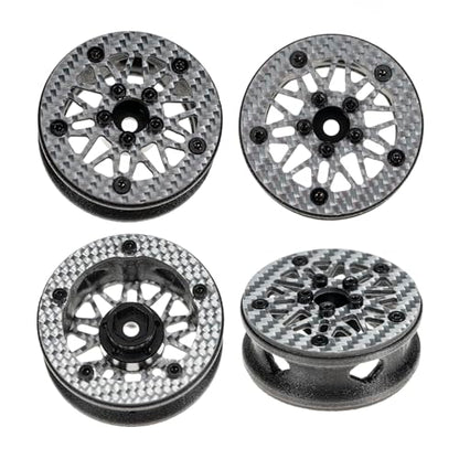 1.6" (40.6mm) Super Wheels, Carbon fibre Beadlock Wheel fit for SCX24 TRX4M FCX24 FCX24M CR18P 1/24 1/18 RC Crawlers Upgrade, Style B, Silver - color: Silver, size: Style B