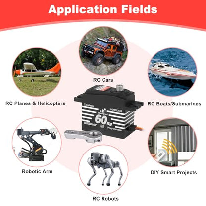 HobbyPark Waterproof RC Steering Servo High Torque 60kg Coreless Motor Standard Size HV 4.8-8.4V Metal Gears for 1/8 1/10 RC Car Truck Buggy Robotics Programmable 180° Upgrades Parts