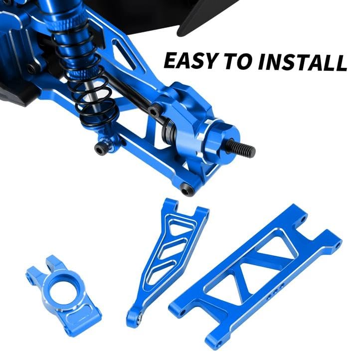 Aluminum Front & Rear Suspension with Steering Knuckles & Rear C-Hubs Upgrade Parts for ARRMA 1/14 Typhon Grom 1/18 Granite Grom (Blue) - color: Blue