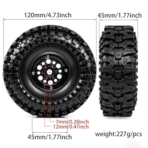1/10 RC Crawler Tires and Wheels, 1.9" 120mm Rubber Rock Crawler Tires with Beadlock Rims, 4PCS RC Tires for Axial SCX10 TRX-4 1/10 Scale RC Off-Road Trucks (Black) - color: Black