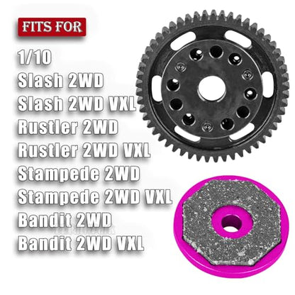 RC 53T Spur Gears 0.8Mod Upgrades Part for 1/10 Slash 2WD (VXL)/Stampede 2WD (VXL)/Rustler 2WD (VXL)/Bandit 2WD (VXL),BRCatWPark Steel Metal Extra-heavy Slip limiting Clutch,Pink - color: Pink - (53t)