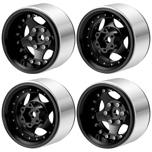 4PCS Aluminum 1.9" Beadlock Wheel Rims, Black | Upgrades for Axial SCX10 I II III, TRX4, GEN7 GEN8, 1/10 RC Crawler Truck Car - color: Black