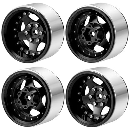 4PCS Aluminum 1.9" Beadlock Wheel Rims, Black | Upgrades for Axial SCX10 I II III, TRX4, GEN7 GEN8, 1/10 RC Crawler Truck Car - color: Black