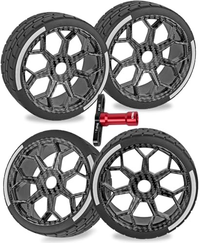 RC Wheels and Tires for 1/8 Typhon 6S BLX,1/7 Infraction 6S BLX,Limitless,RC Wheels and RC Tires Soft Tires Truck Tire Highway Tires,Black with Carbon - color: Black W/Carbon(4pcs)