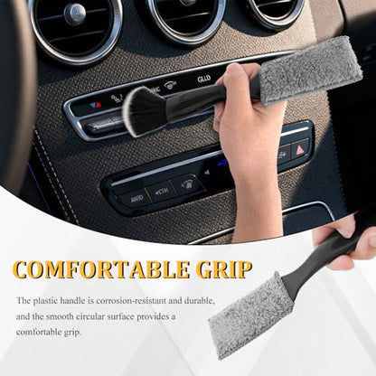 Universal 2 in 1 Duster for Car Clean, Car Detailing Brush, Double Head Soft Car Interior Detailing Brush Dust Brush, Car Double Head Clean Brush for Air Vents Dashboard Screen (Black) - color: Black