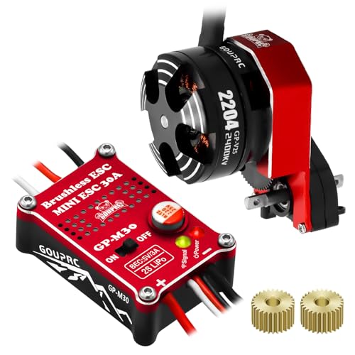 GOUPRC Upgarde 30A Brushless Esc & 2204 2400KV Brushless Outrunner Motor with Transmission and Replacement Gears Combo Kit for SCX24 RC Crawler Axial 1/24 RC Car Truck - color: Red